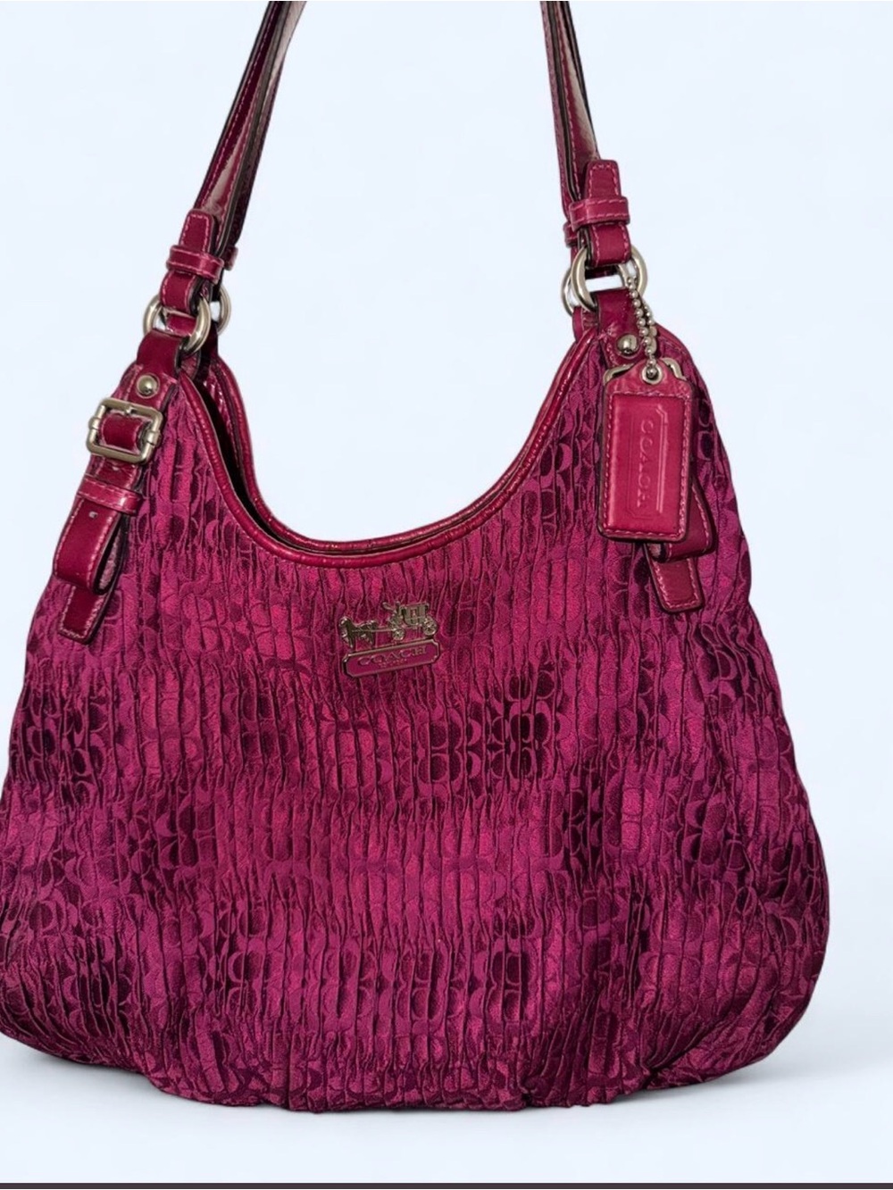 Coach Fuchsia Signature Jacquard Shoulder Hobo Bag